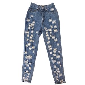 Vintage Y2K Nada Nuff Contempo Casuals Distressed Holes Zip Fly Mediumwash Jean